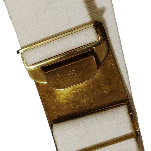 Vintage Military White Web Belt – 33", Brass Buckle 2.75" x 2", FB Stamped - Picture 5 of 6